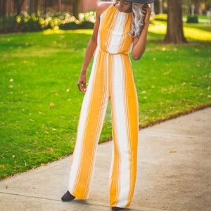 Mustard Yellow Striped Wide Leg Jumpsuit
